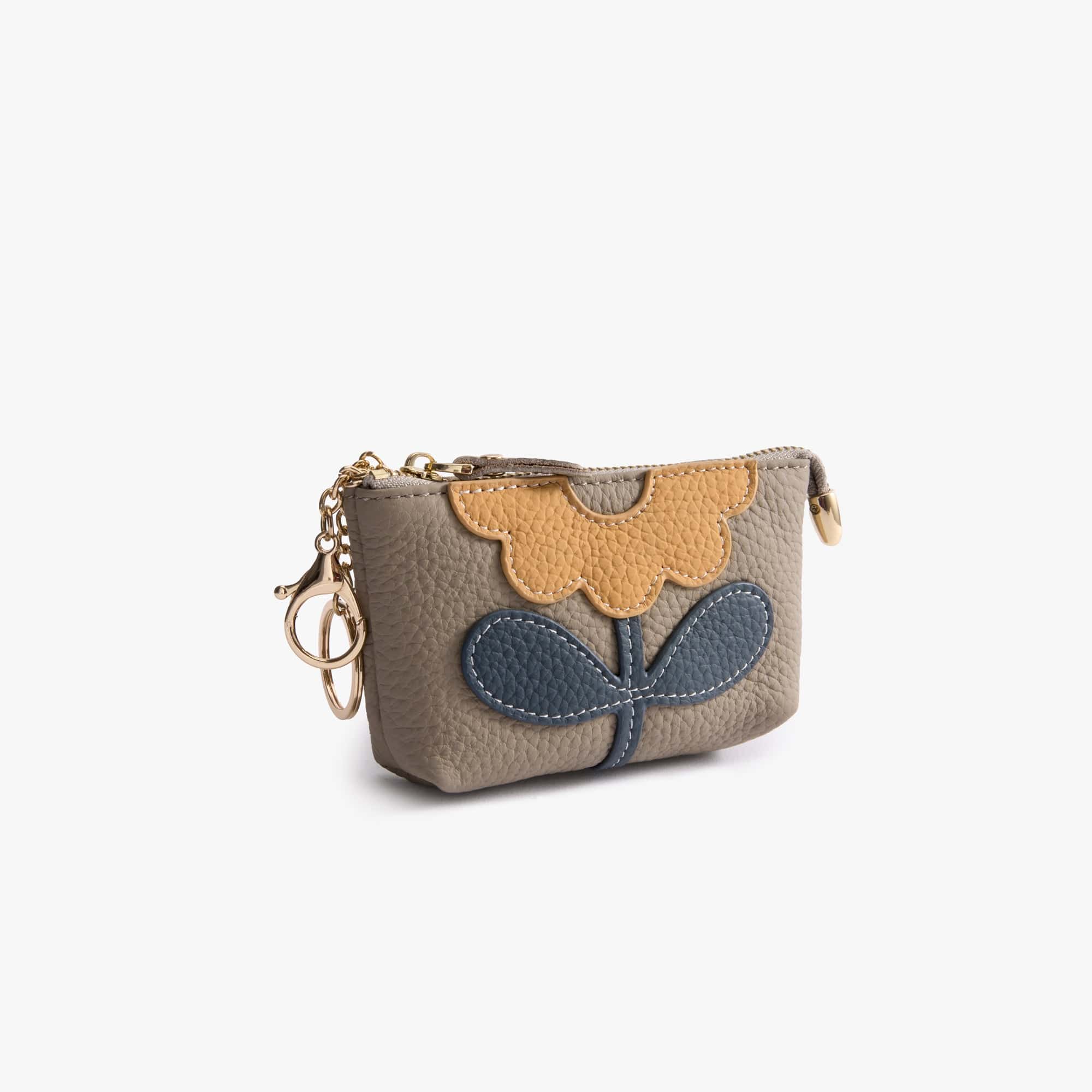 Women Flower Leather Zipper Pouch