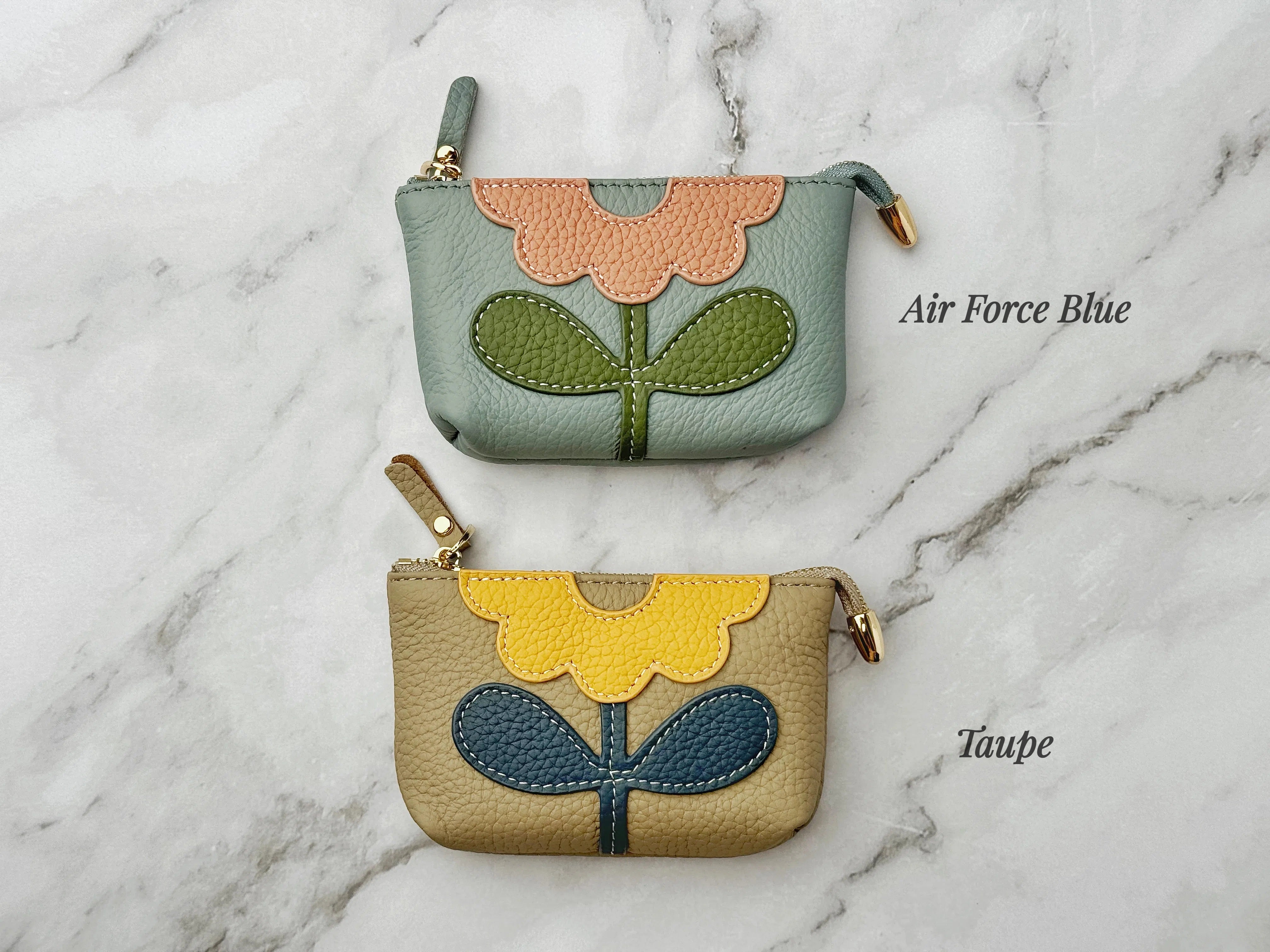 Women Flower Leather Zipper Pouch