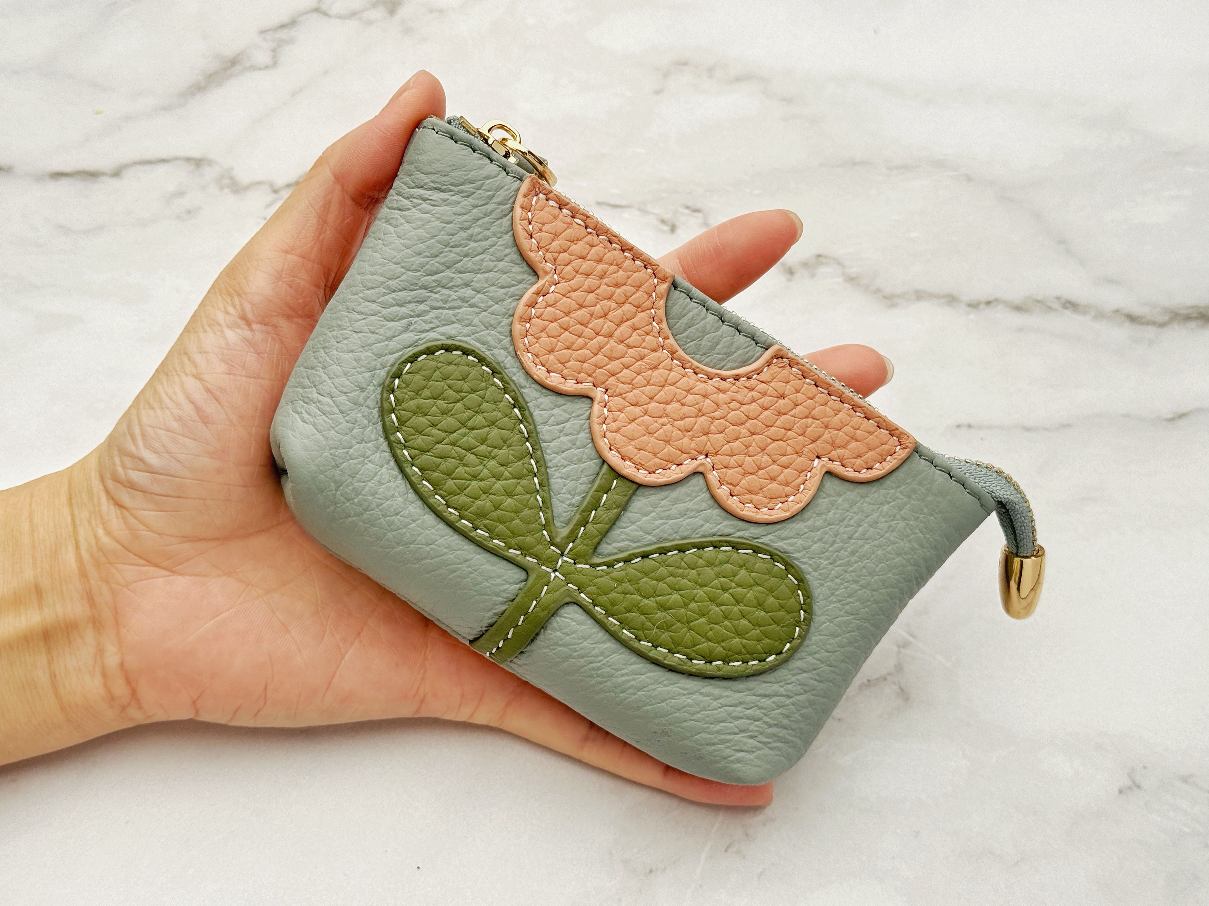 Women Flower Leather Zipper Pouch